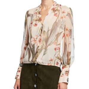 Elie Tahari "Laya" Silk Long Sleeve Floral Printed Button Blouse - Size XS